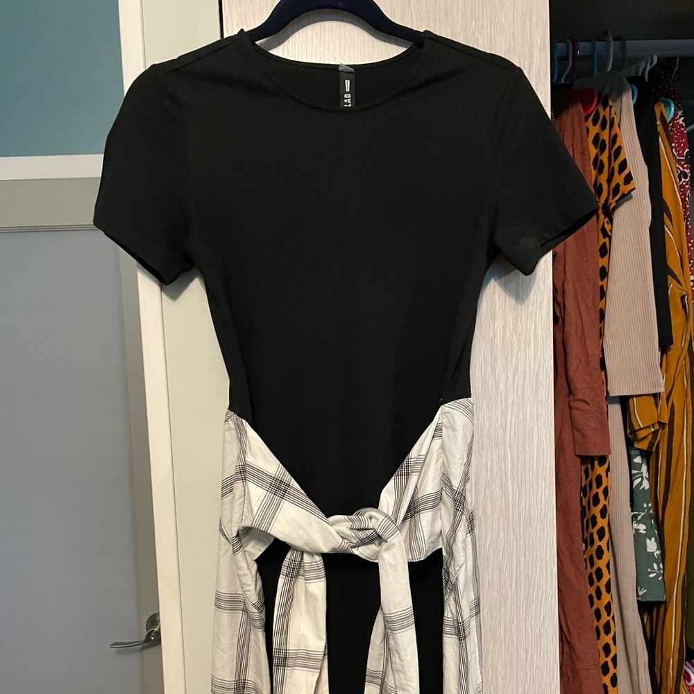 Design lab teeshirt dress with plaid shirt detail